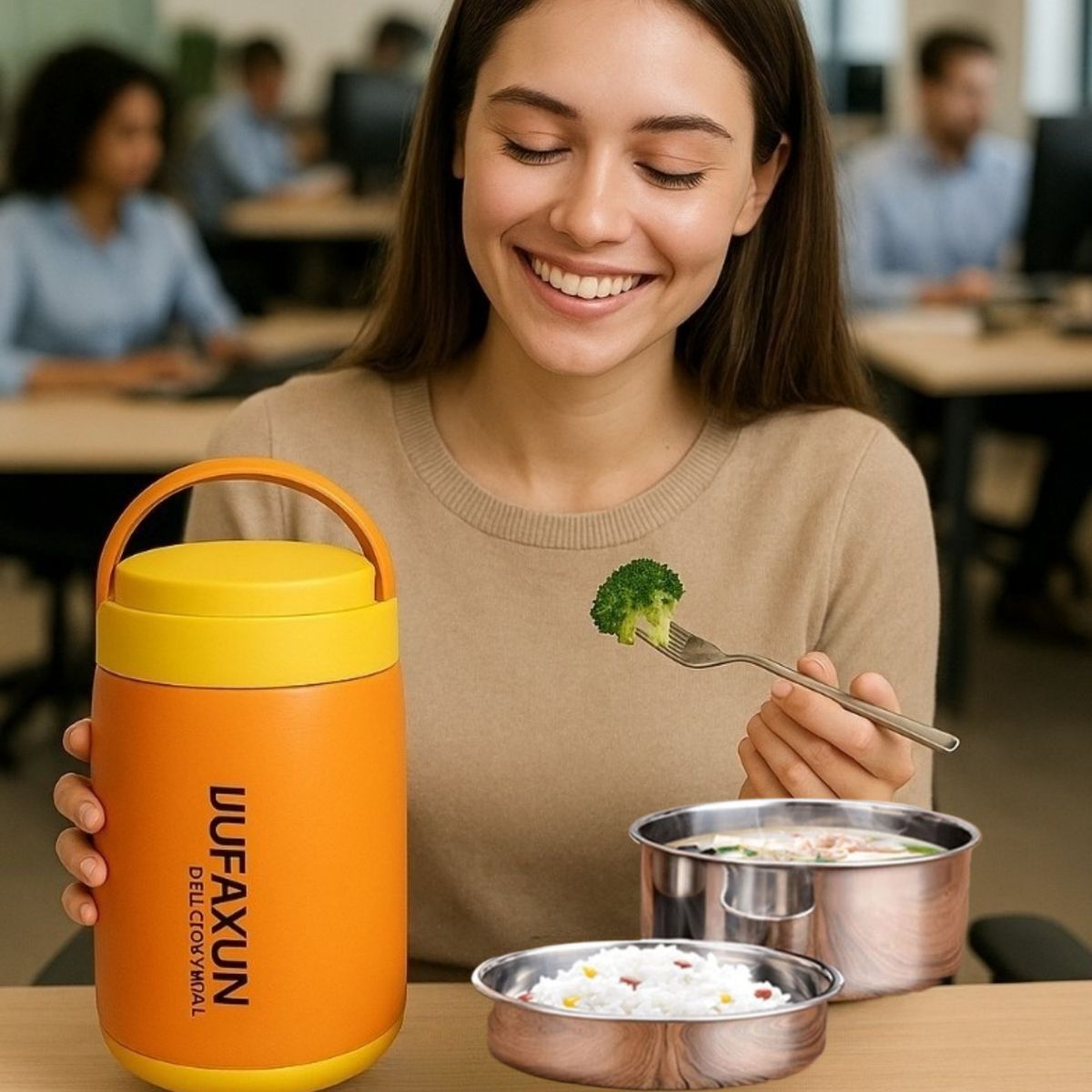 GENERICO - FIAMBRERA LONCHERA TÉRMICA ACERO INOX INTERNO 2000ML NARANJA