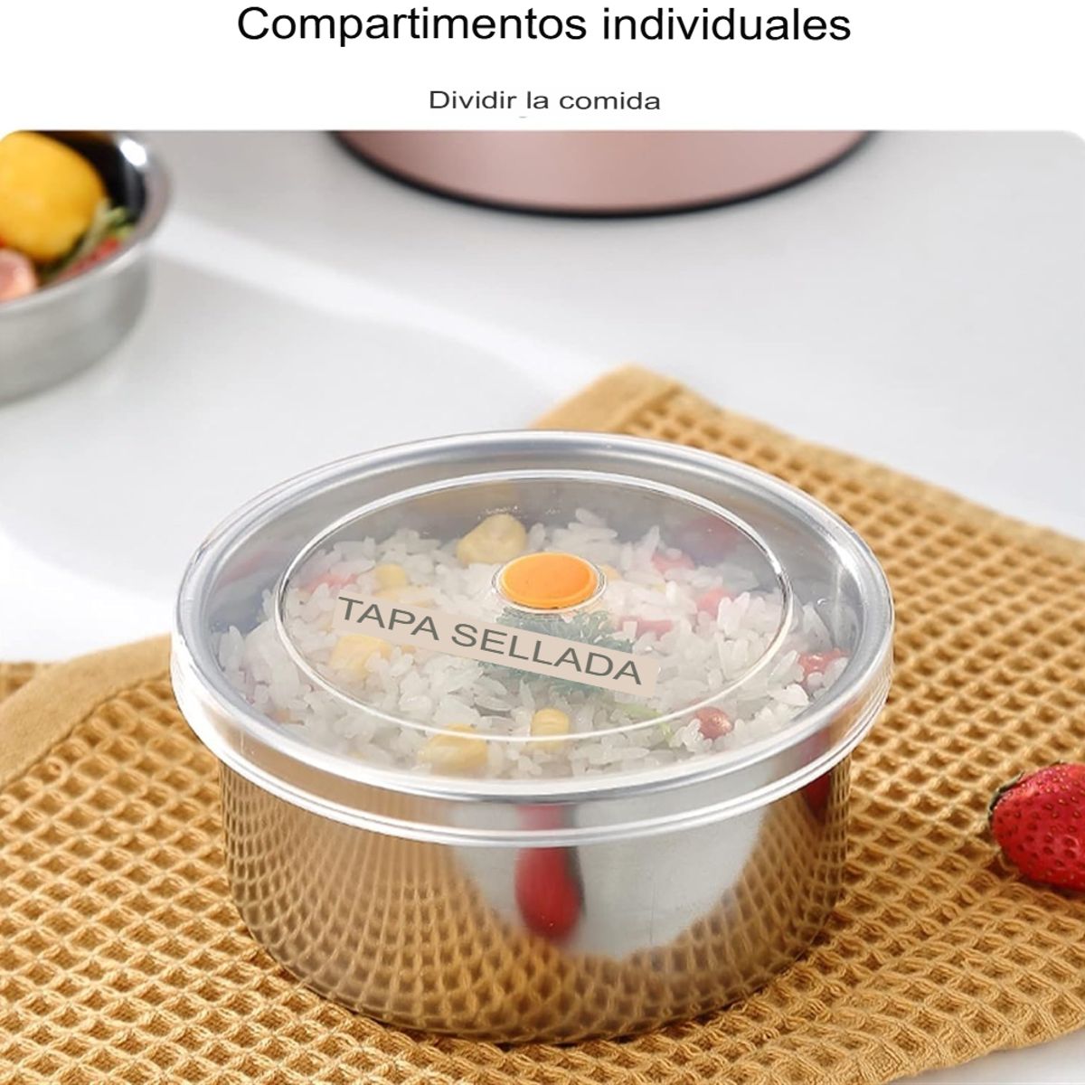 GENERICO - FIAMBRERA LONCHERA TÉRMICA ACERO INOX INTERNO 2000ML NARANJA