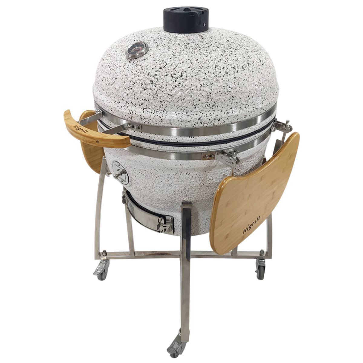 HIGRILL - Kamado 26 Pulgadas Blanco Con Puntos Negros Brillante Premium Con Cenicero Y Herramientas HIGRILL