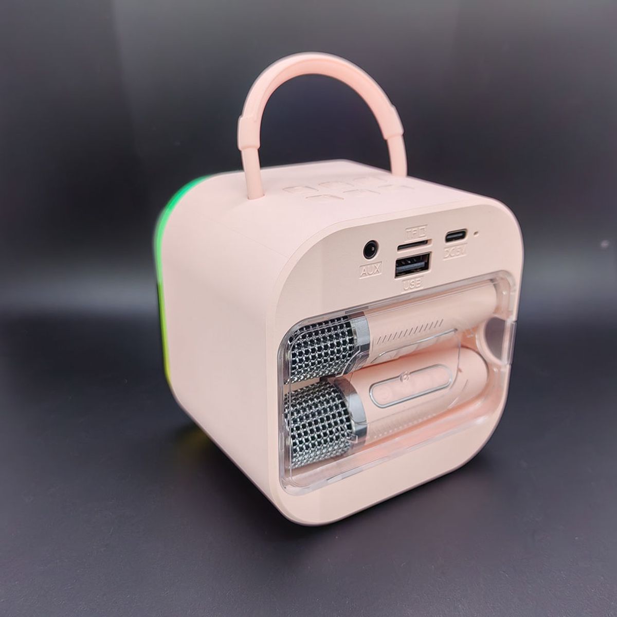 GENERICO - PARLANTE KARAOKE PARA NIÑOS +2 MICROFONOS, RADIO FM , USB. LUZ RGB,MODELO 2025