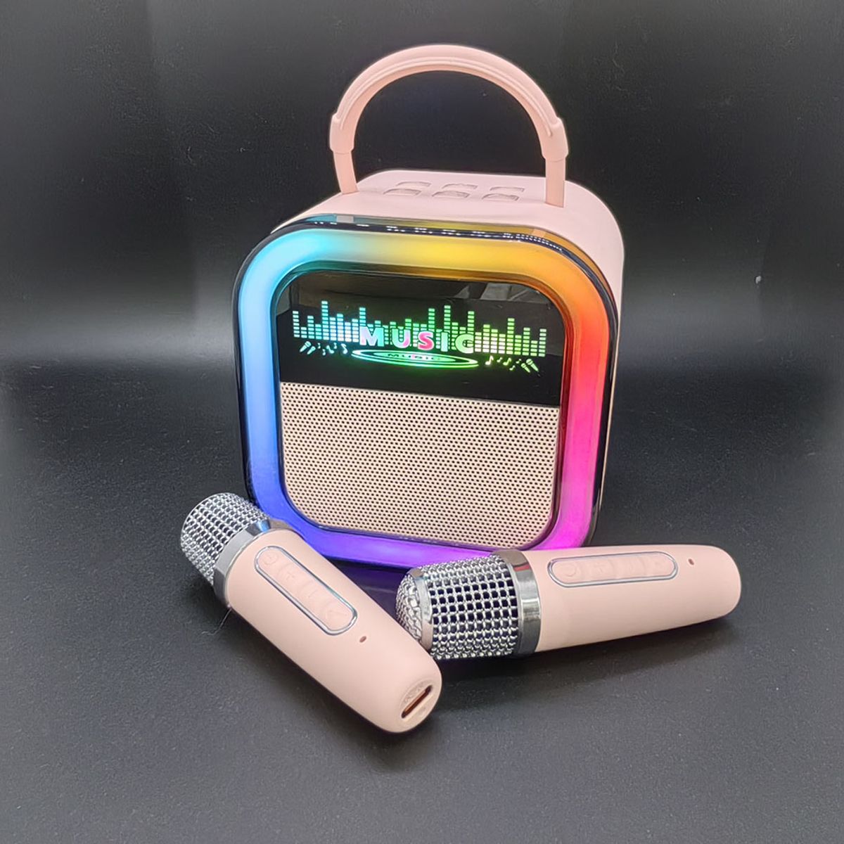 GENERICO - PARLANTE KARAOKE PARA NIÑOS, MODELO 2025 +2 MICROFONOS, RADIO FM , USB. LUZ RGB