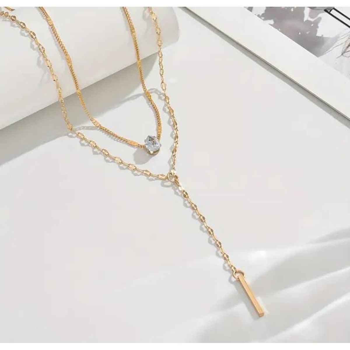 MORITA BAG STORE - COLLAR DE CIRCONITA BRILLANTE EN FORMA DE Y ELEGANTE