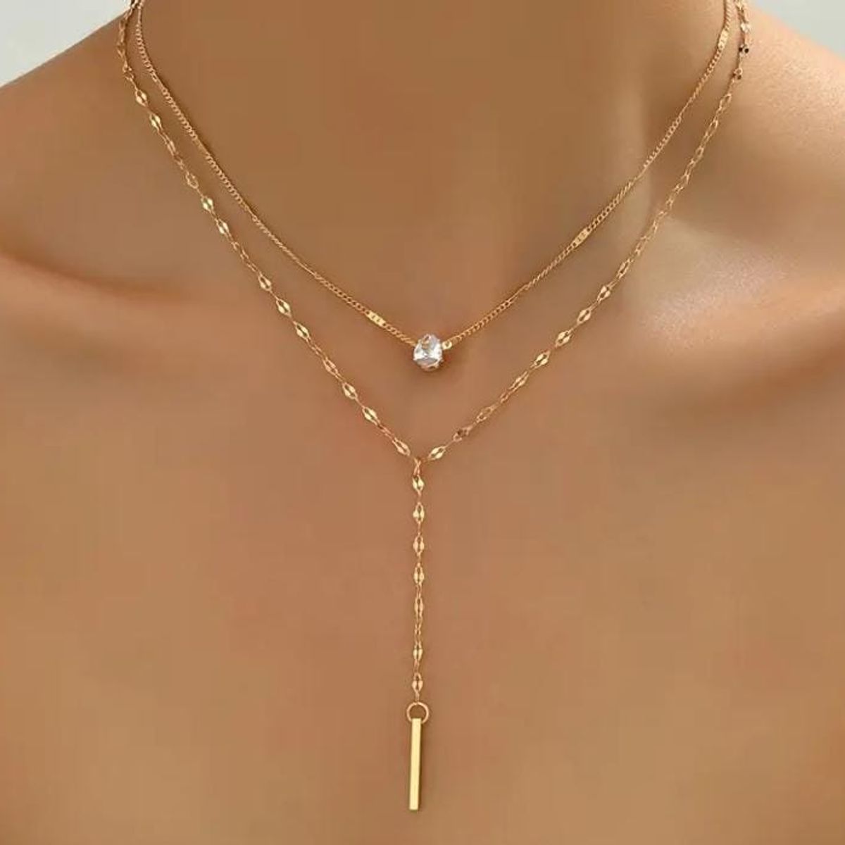 MORITA BAG STORE - COLLAR DE CIRCONITA BRILLANTE EN FORMA DE Y ELEGANTE