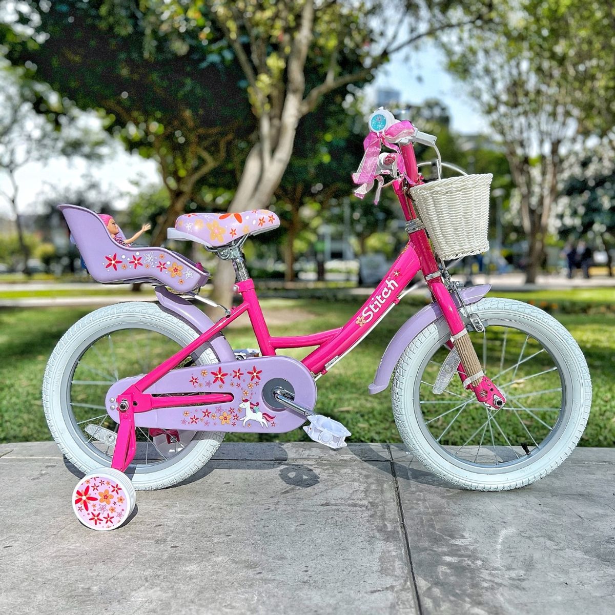 JOY STAR - Bicicleta para Niña con rueditas Unicornio Aro 16 Fucsia Kpop Rumi