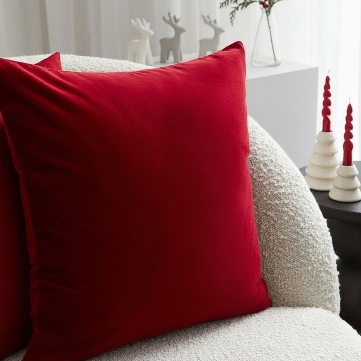 ZALMOHADAS - 02 Cojines Rojo Petróleo Navideñas Boho 40 X 40 Cm