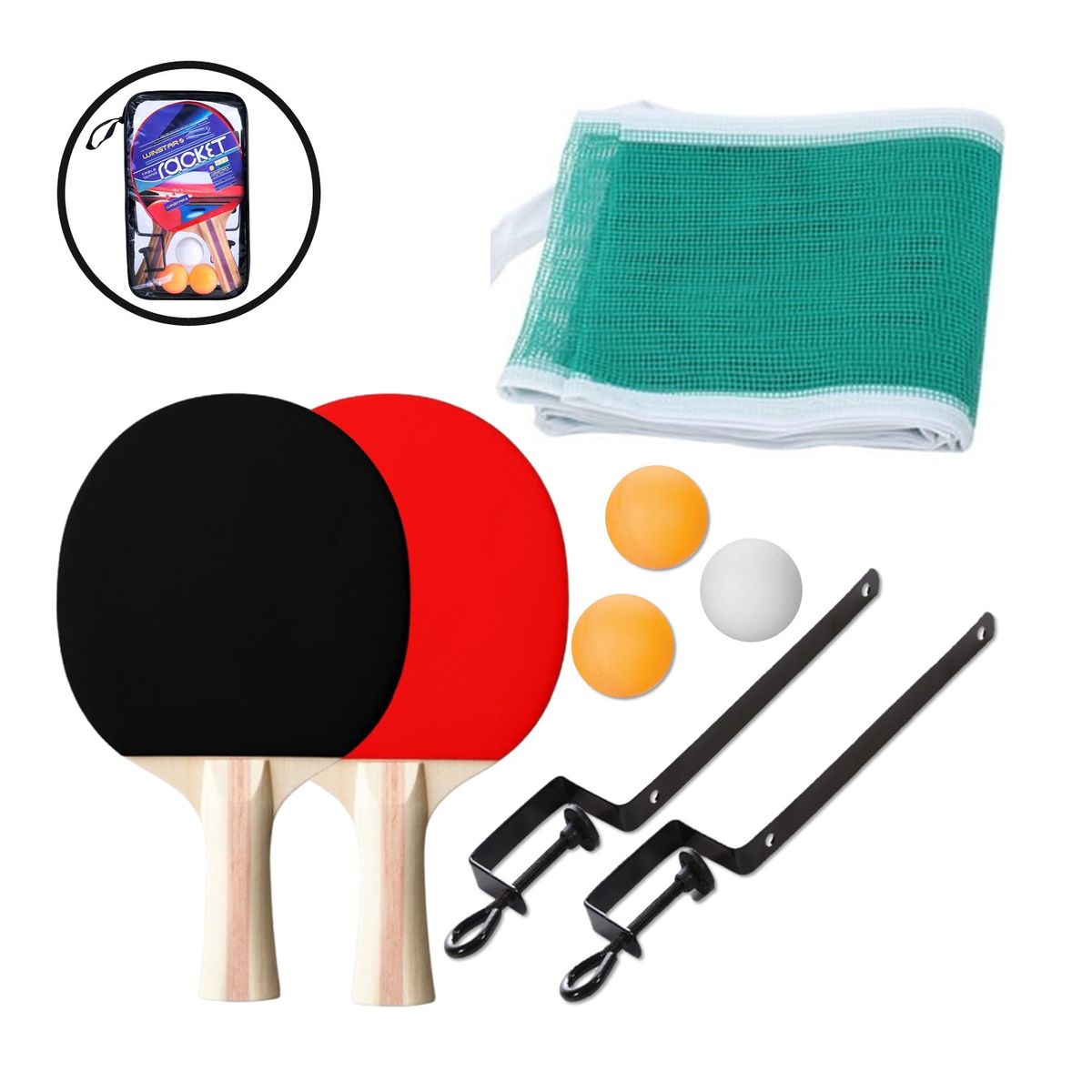 GENERICO - KIT PARA PING PONG PAR DE RAQUETAS WINSTAR MÁS FRASCO DE PELOTAS FUBBALL