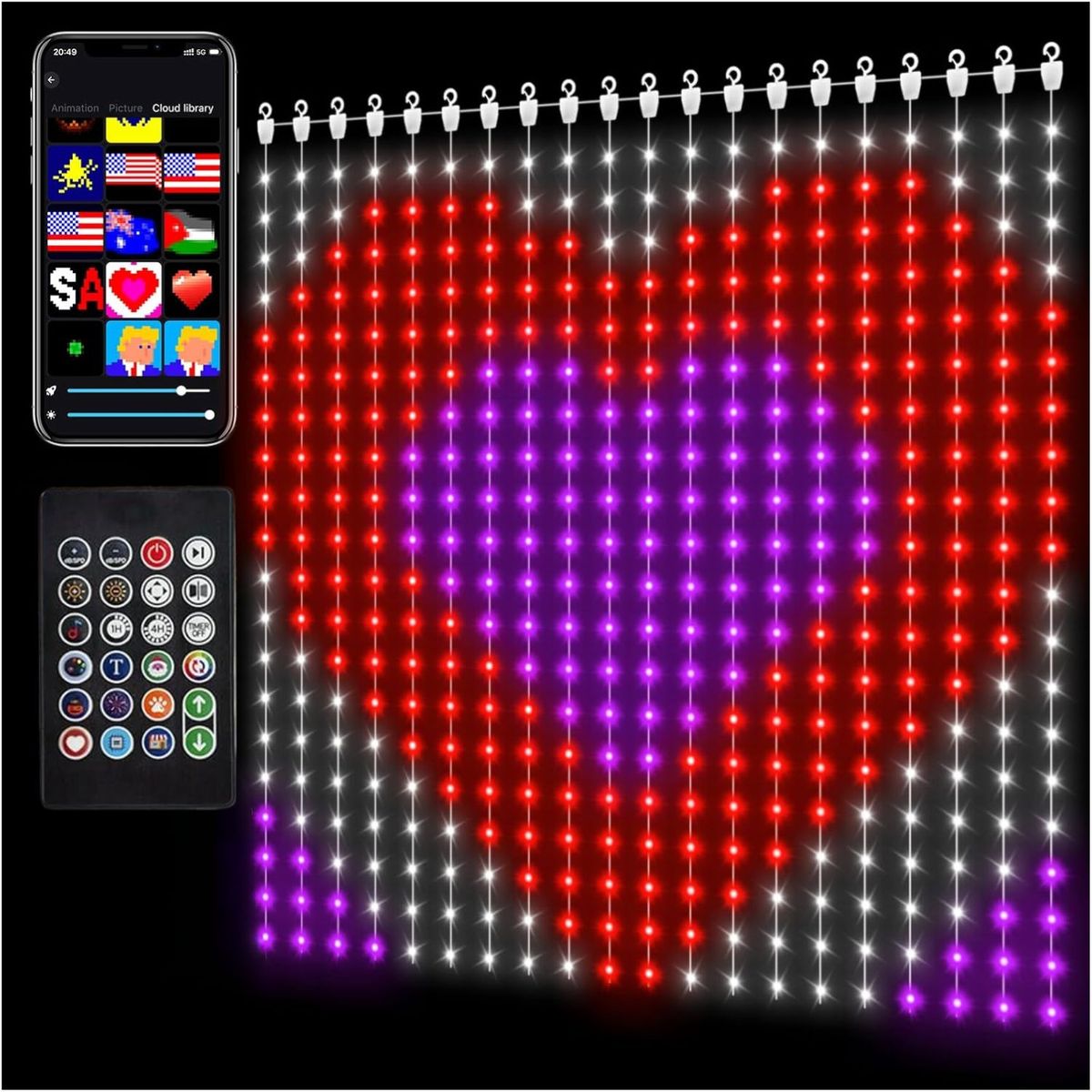 GENERICO - Cortina de Luces RGB 400 LED 3x2m USB Smart con Figuras, Textos y App Bluetooth