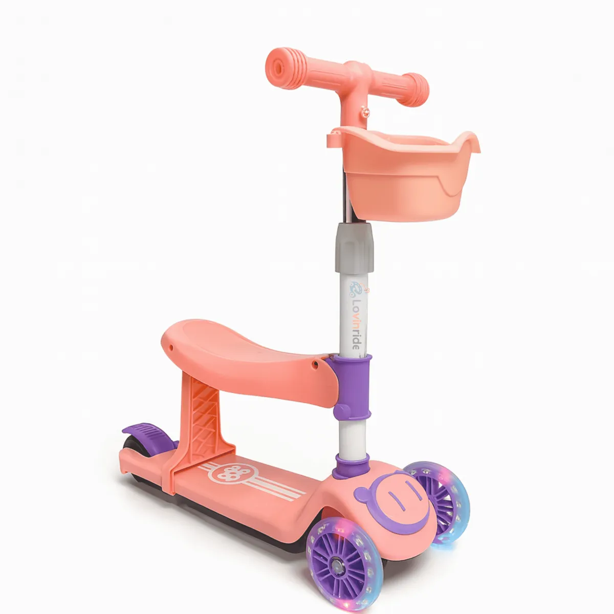 LOVINRIDE - Scooter 2 En 1 Con Luces Musica Canasta Asiento