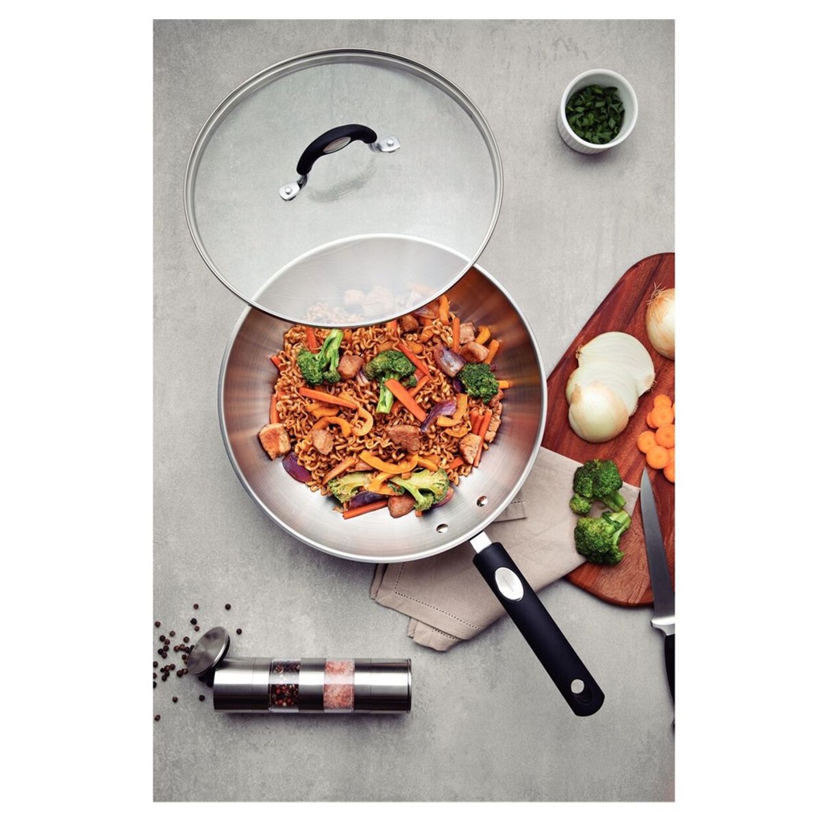 TRAMONTINA - SARTEN WOK CON TAPA TRAMONTINA 28 CM DE DIAMETRO ASTRO SILICONE