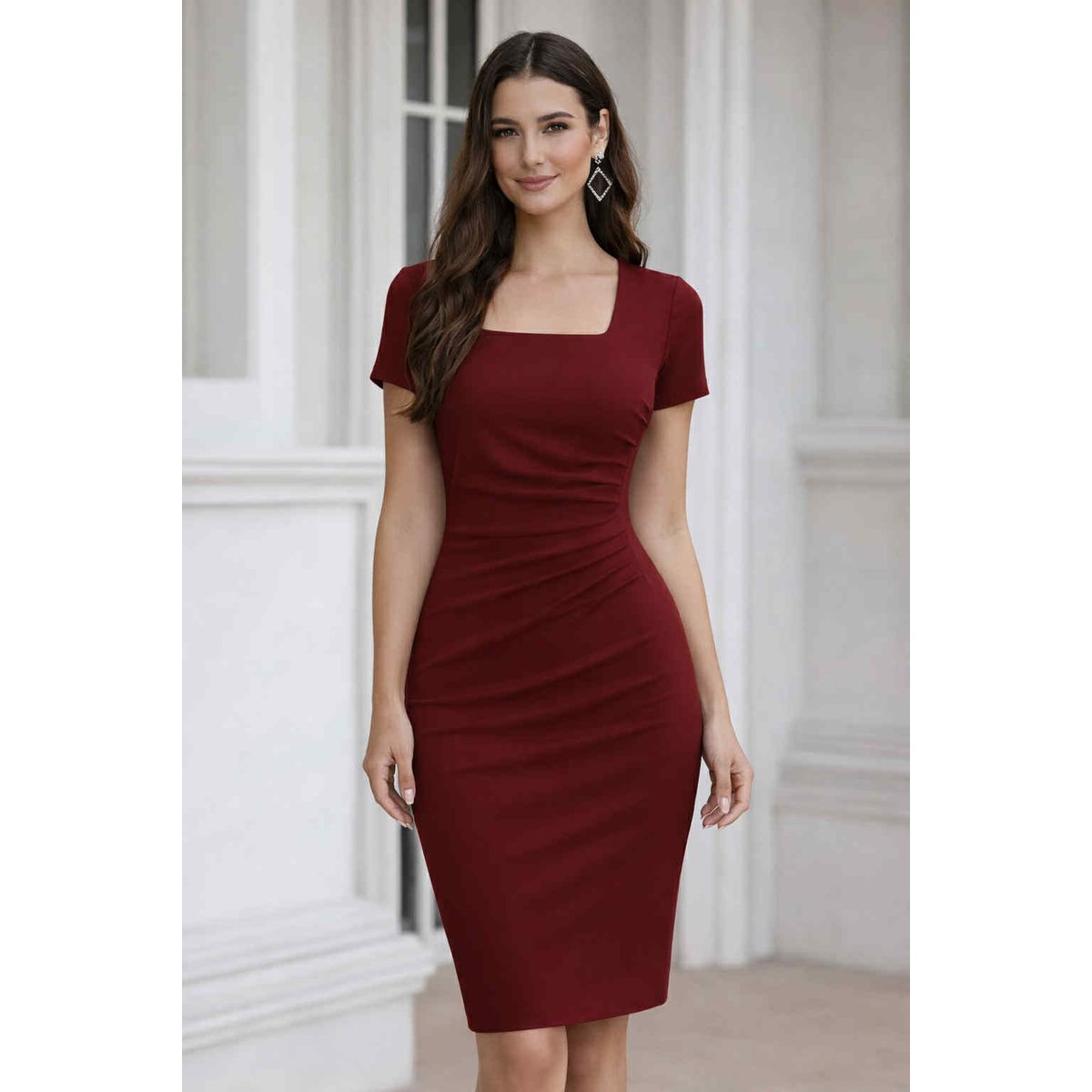 ANA RIVERO - Vestido cóctel Vino con mangas