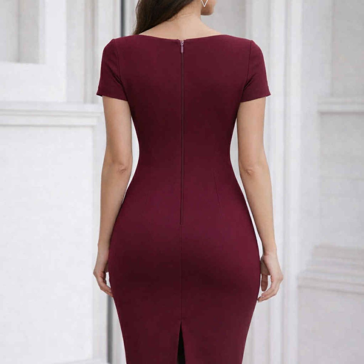 ANA RIVERO - Vestido cóctel Vino con mangas