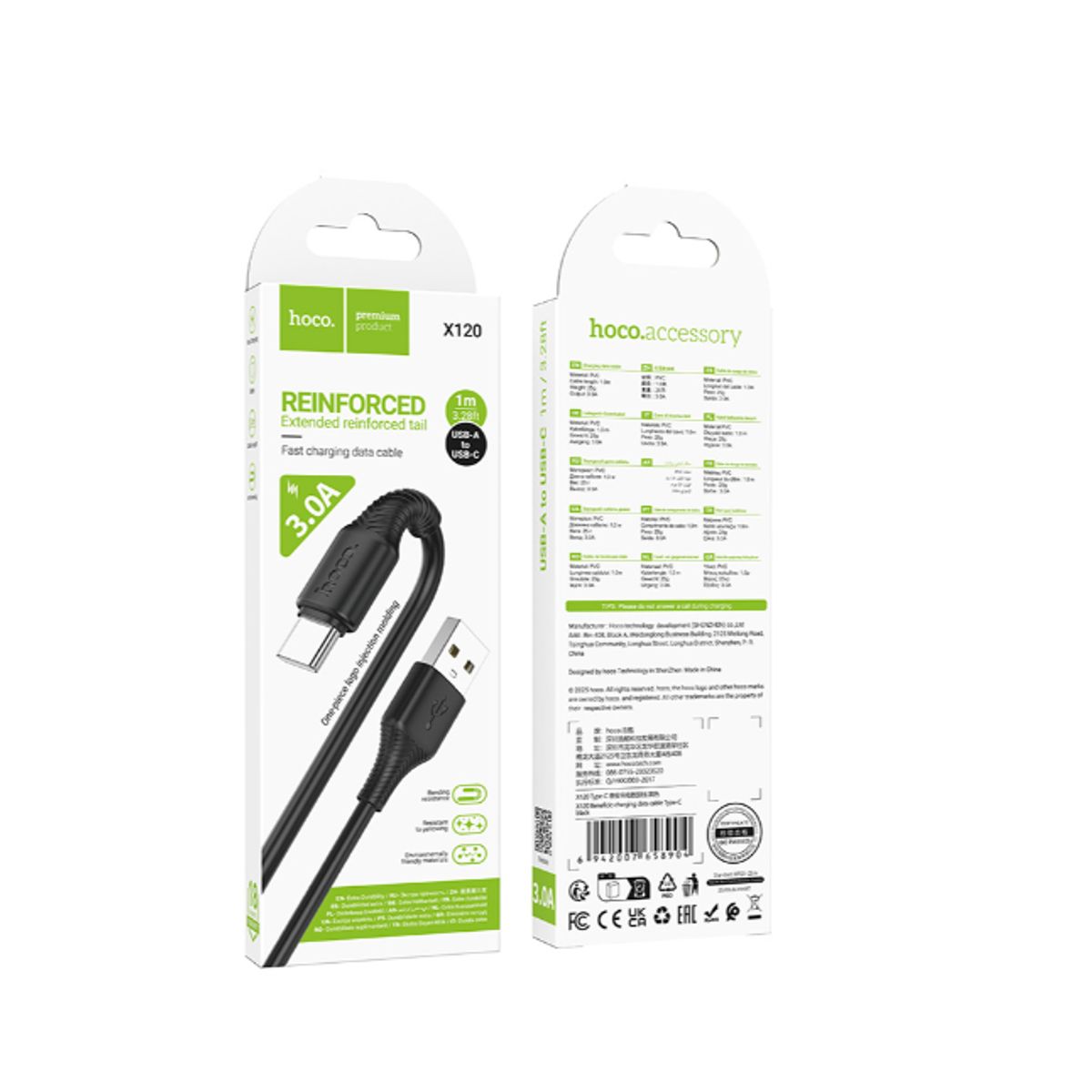 HOCO - Cable HOCO X120 Carga Rápida Tipo C Black USB-A a USB-C 1 metros