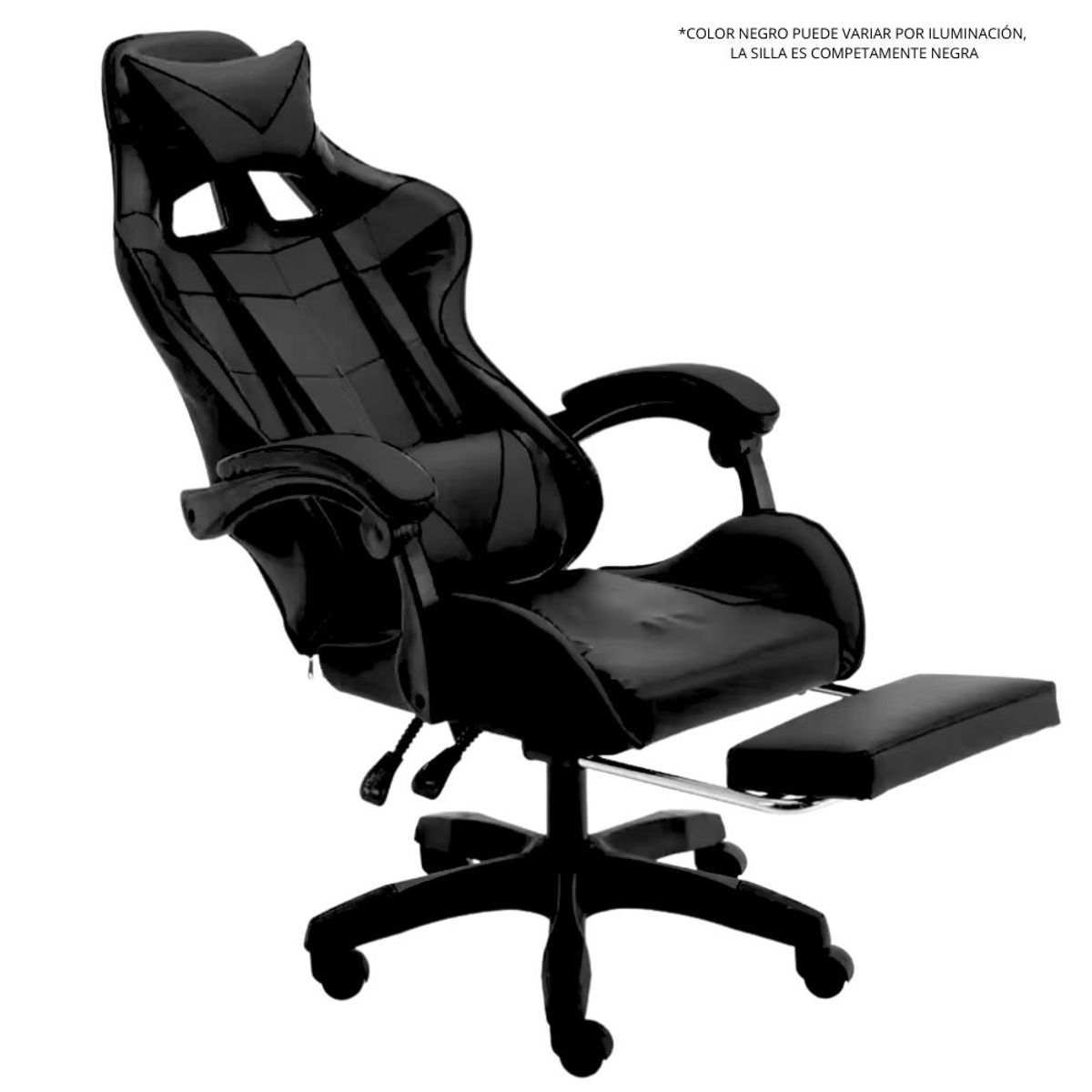 GENERICO - SILLA GAMER CON MASAJEADOR LUMBAR Y REPOSAPIES NEGRO