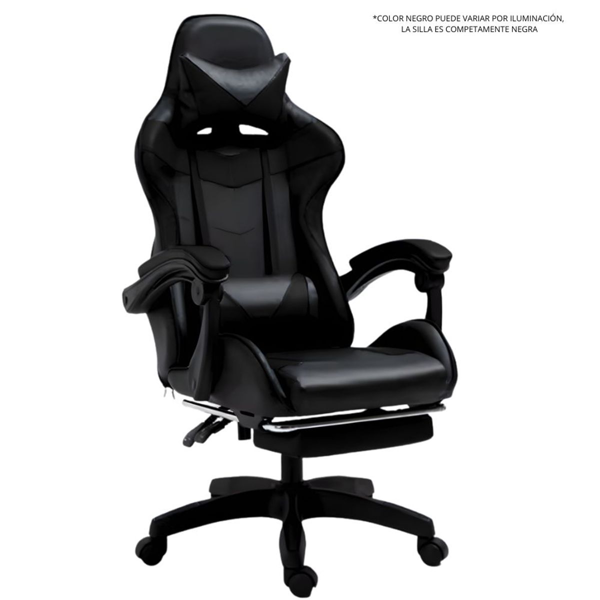 GENERICO - SILLA GAMER CON MASAJEADOR LUMBAR Y REPOSAPIES NEGRO