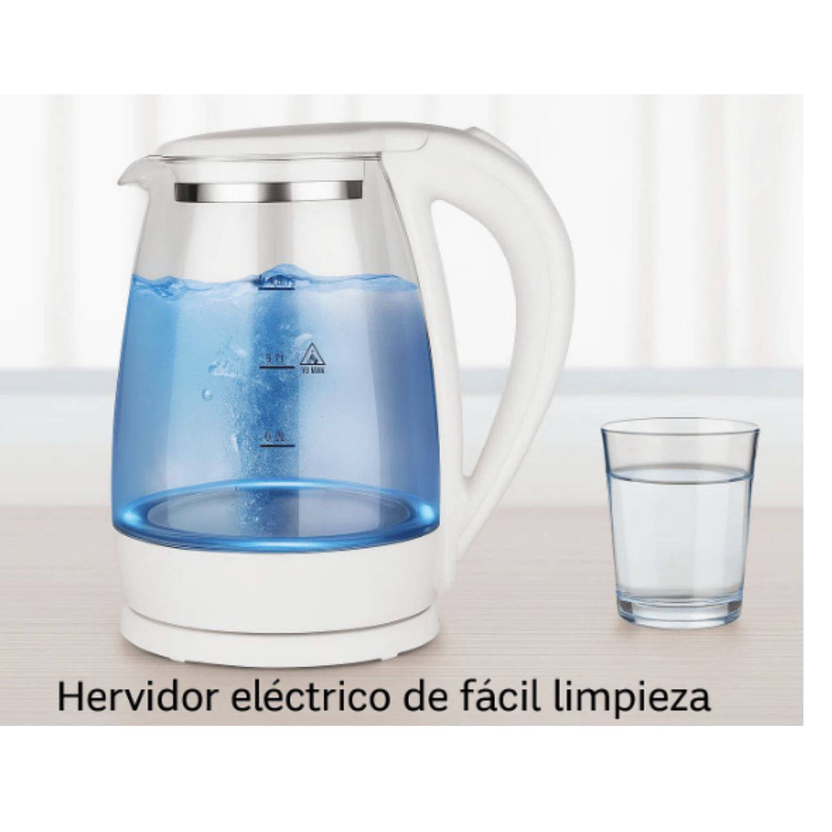 GENERICO - Hervidor eléctrico de vidrio templado  con luz led- 2 litros