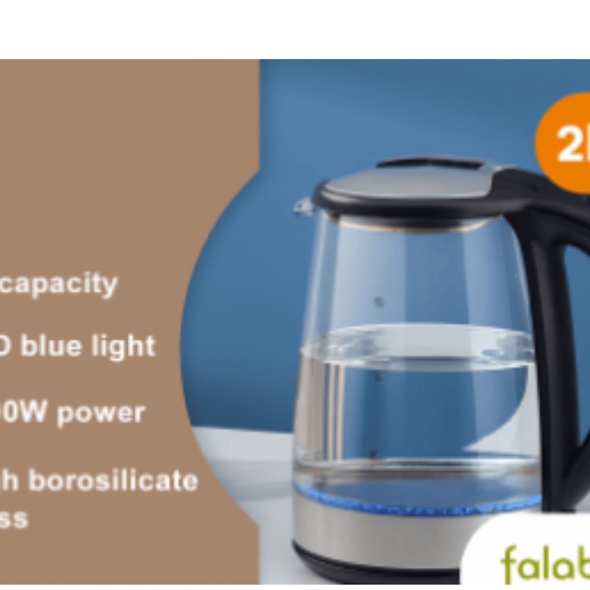 GENERICO - Hervidor eléctrico de vidrio templado  con luz led- 2 litros