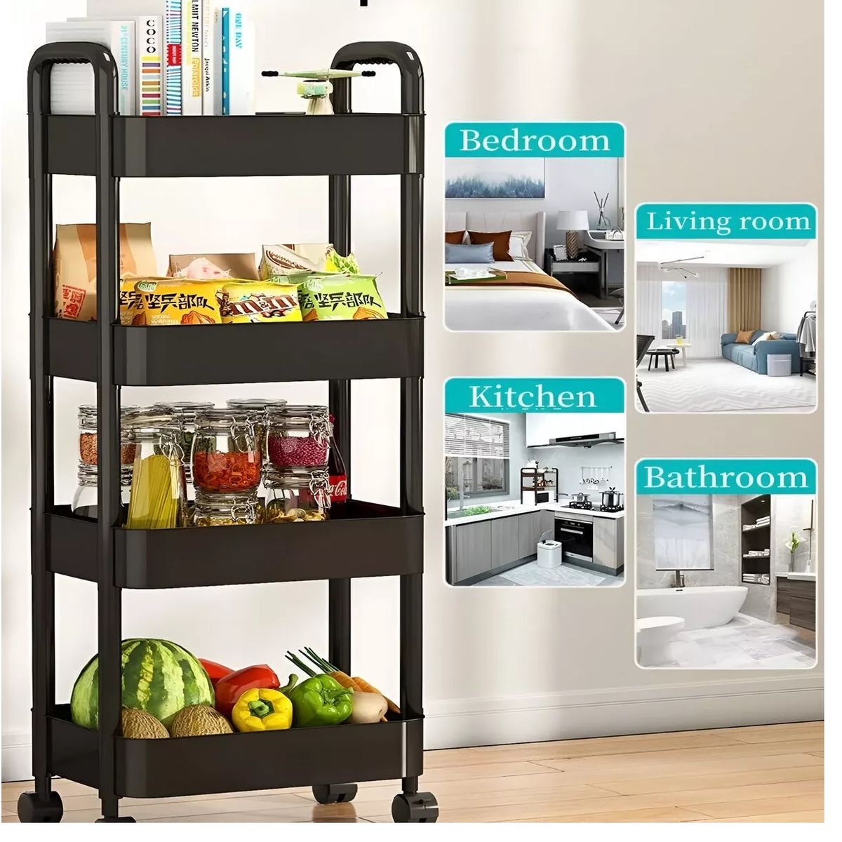 Carrito Organizador de Cocina Multiusos 4 Niveles con Ruedas 104x40x26cm, marca GENERICO - Foto Principal