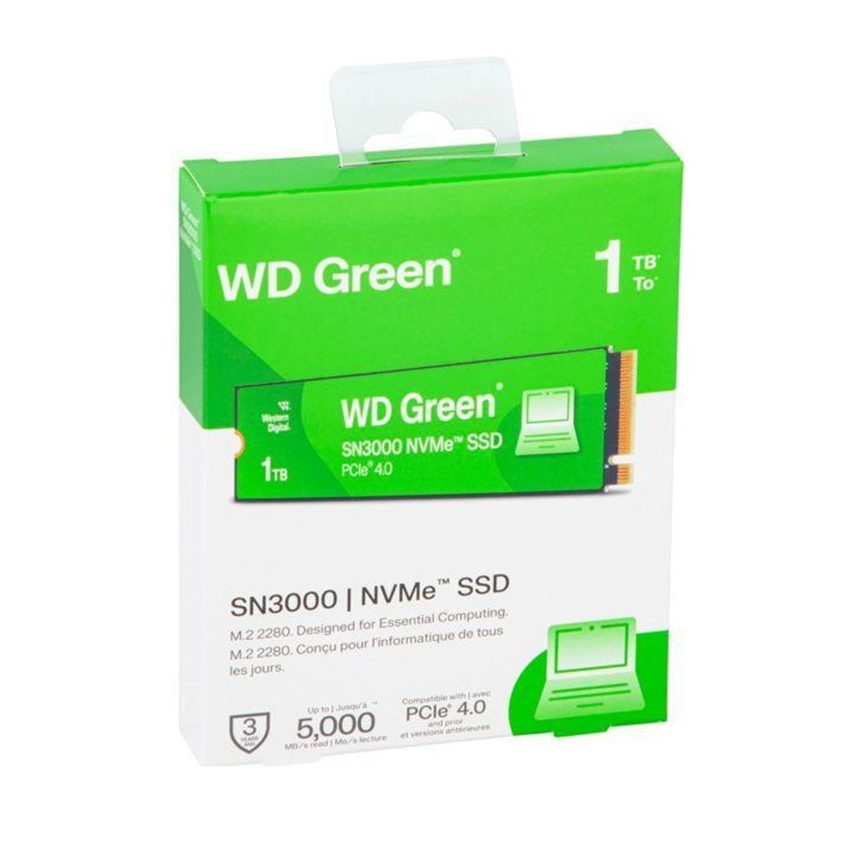 WESTERN DIGITAL - Unidad en estado solido SSD WD Green SN3000 NVMe 1TB M.2 2280, PCIe Gen 4.0 x4, NVMe