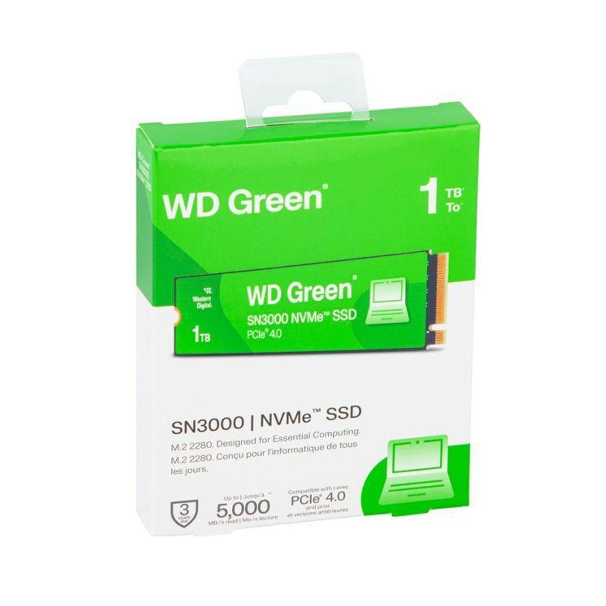 WESTERN DIGITAL - Unidad en estado solido SSD WD Green SN3000 NVMe 1TB M.2 2280, PCIe Gen 4.0 x4, NVMe