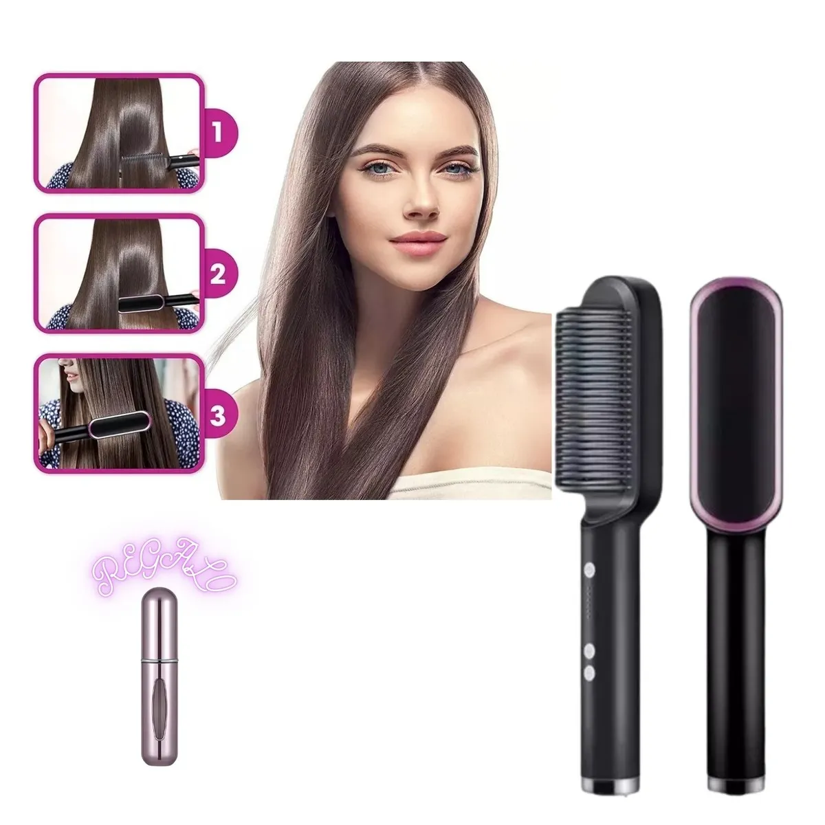 GENERICO - Máquina Cepillo Peine Alisador Para Cabello  Raff   + Regalo Atomizador de Perfume