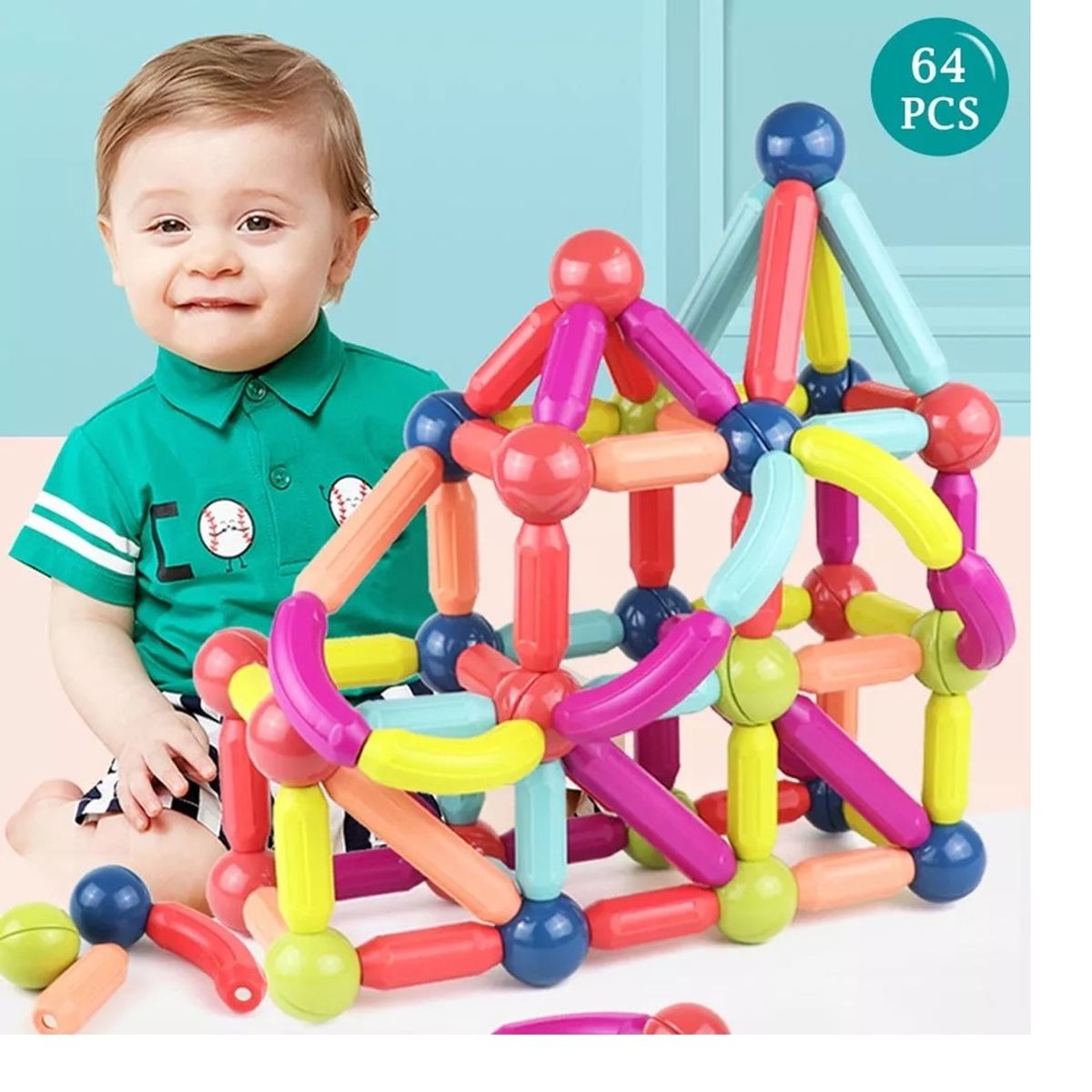 GENERICO - Bloques Magnéticos Didácticos Caja de 64 Piezas