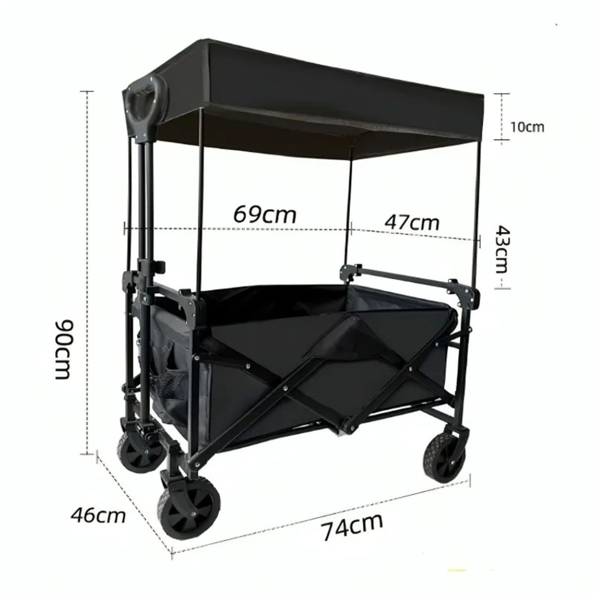 GENERICO - Carrito de Transporte Plegable con Sombrilla Negro