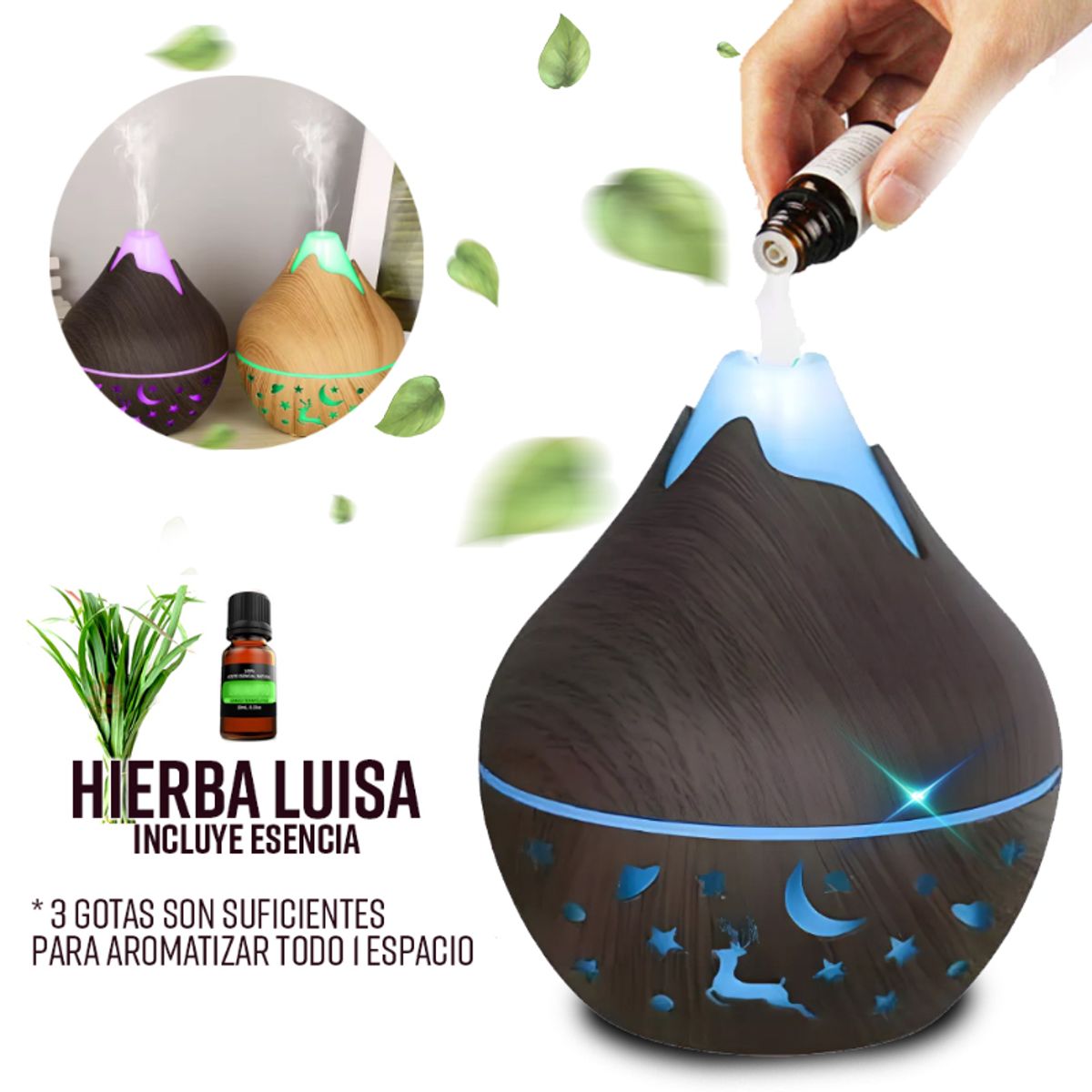 GENERICO - Purificador de Aire Humidificador Led USB + Esencia Hierba Luisa