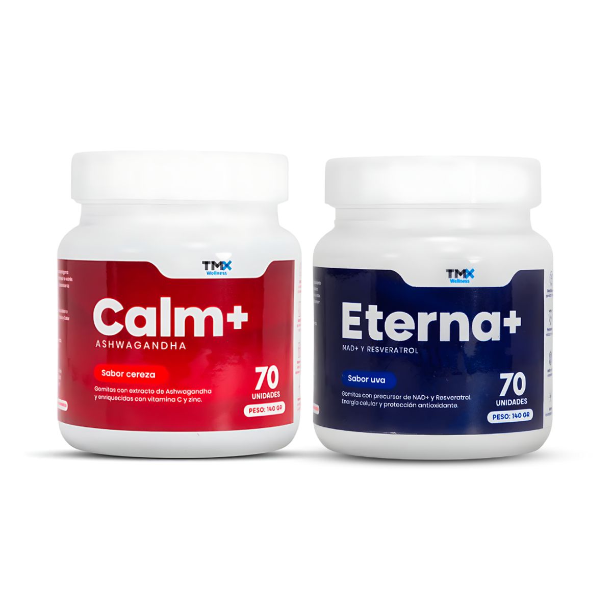 TMX - Gomitas Ashwagandha TMX 70 unidades - Calm+ + Resveratrol NAD en gomitas TMX 70 unidades - Eterna+