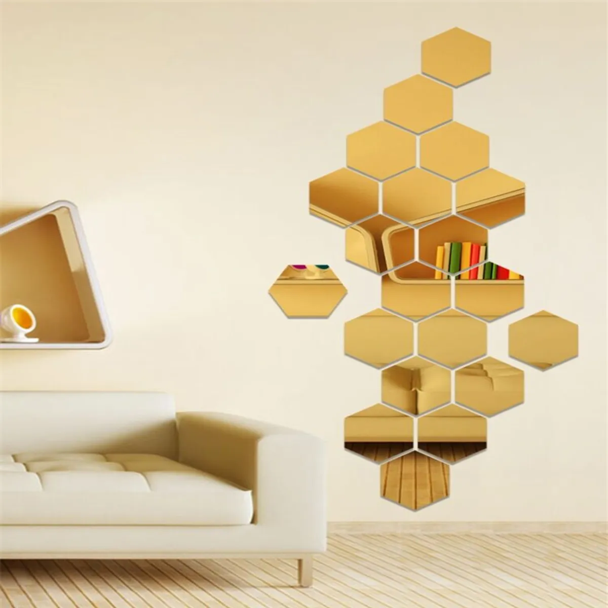 BAALATHKKO5 - Set Espejo Pared Acrílico Hexágono Decoracion Hogar 12piezas - DORADO