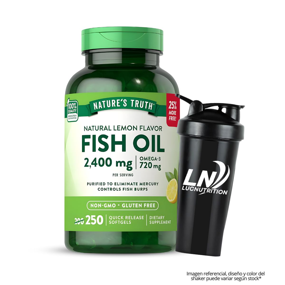 NATURE'S TRUTH - Fish Oil 2400mg - Omega 3 Nature's Truth 250 Capsulas + shaker