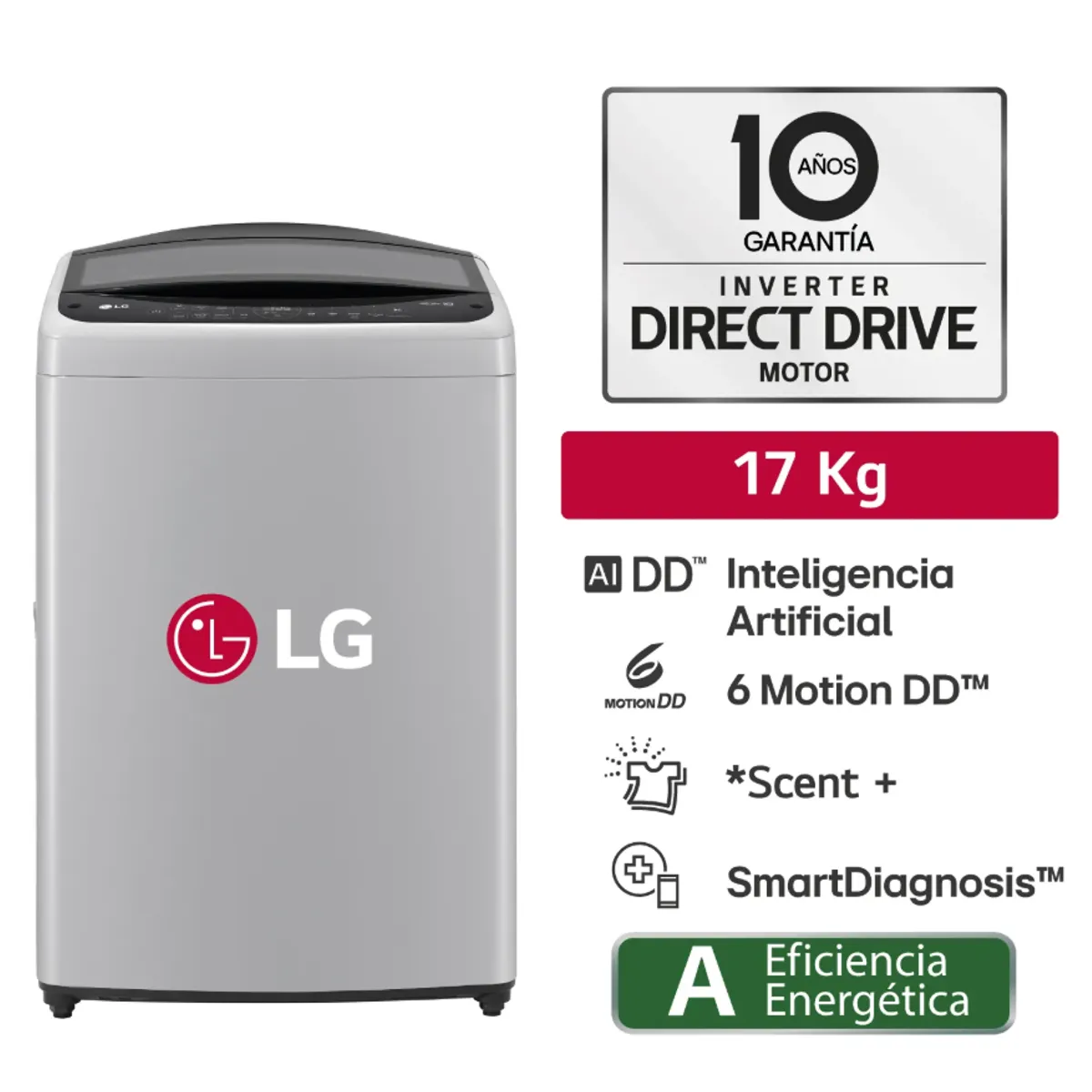 LG - Lavadora De 17 Kg Carga Superior Con Ai Dd Gris Wt17dv6t