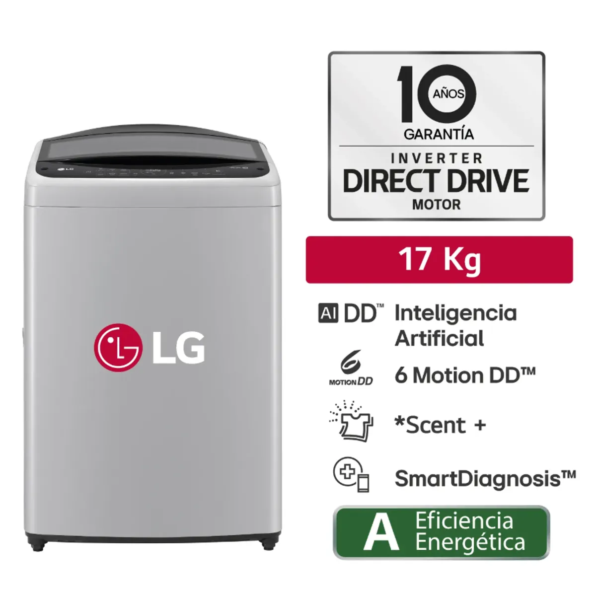 LG - Lavadora De 17 Kg Carga Superior Con Ai Dd Gris Wt17dv6t