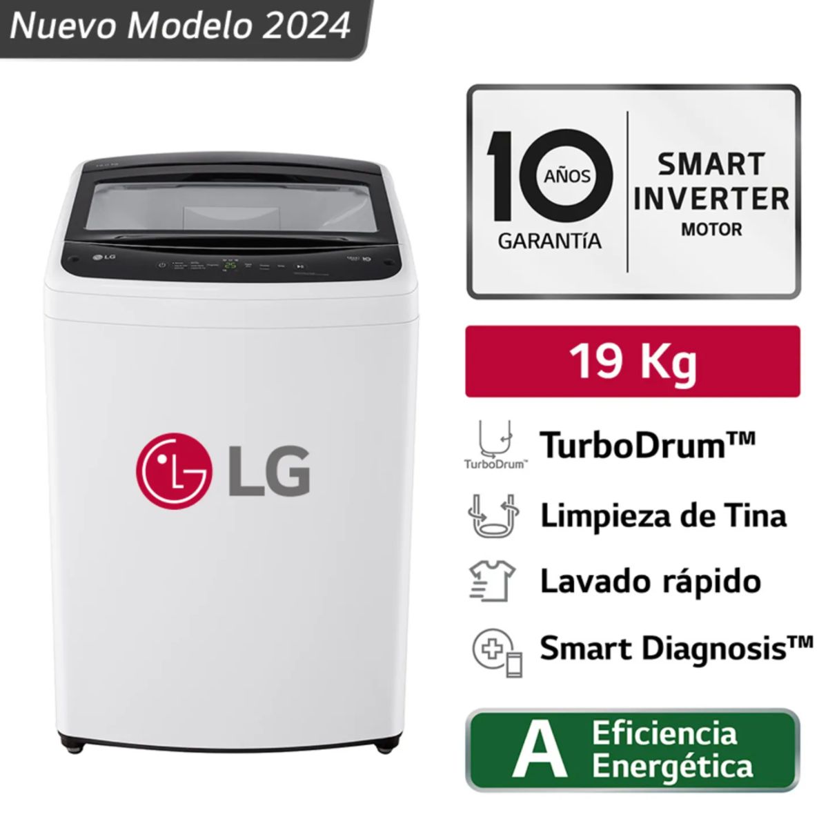 LG - Lavadora 19kg Carga Superior Con Turbodrum Blanco Wt19wvtb