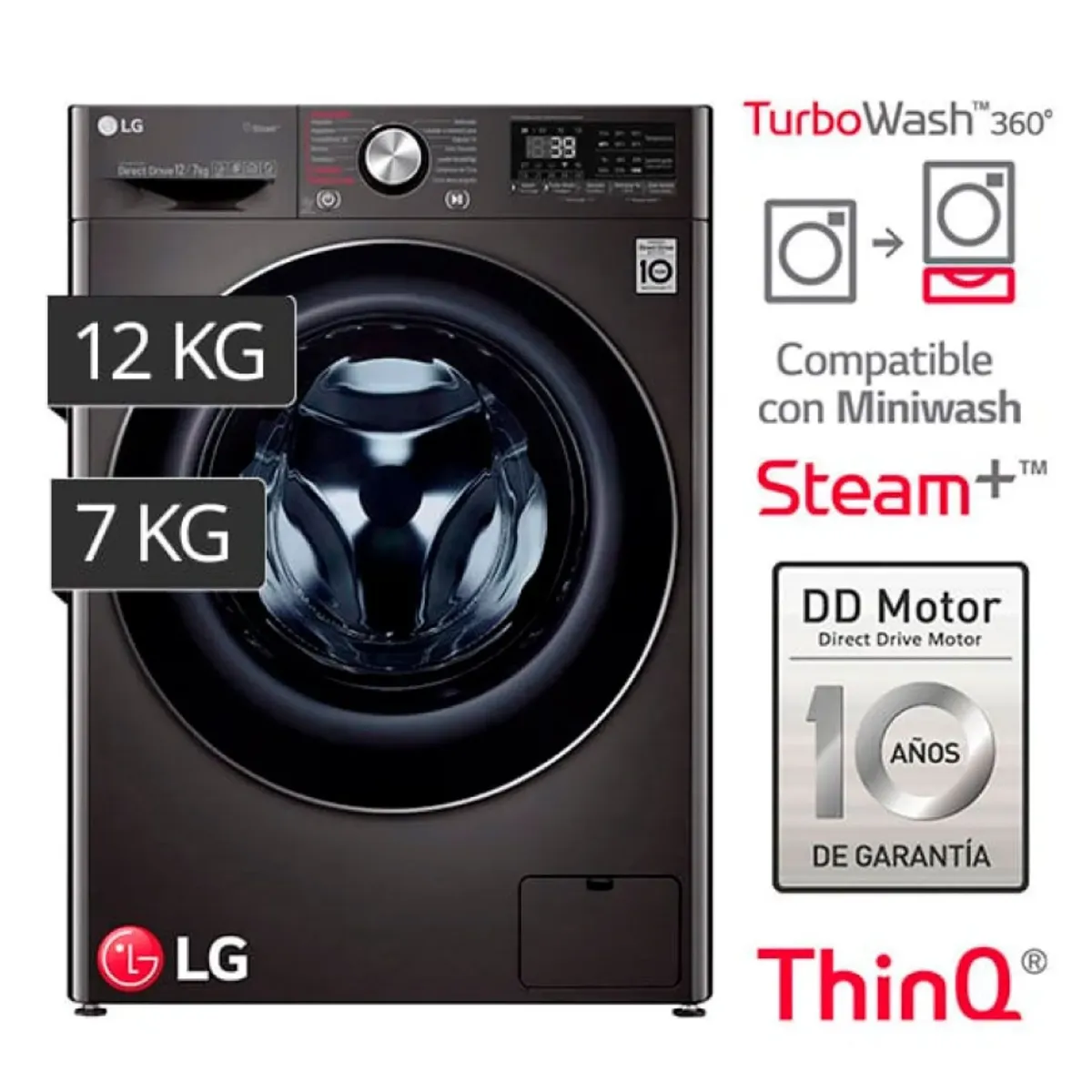 LG - Lavaseca LG 12 Kg De Carga Frontal - Wd12bvc2s6c Color Negro Acero