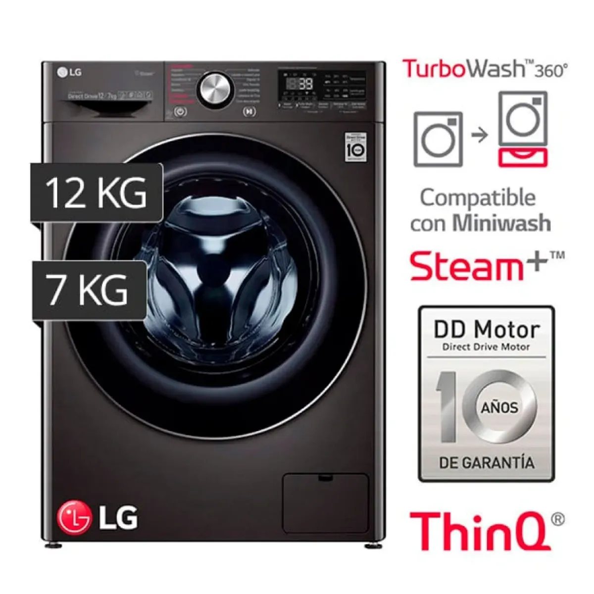 LG - Lavaseca LG 12 Kg De Carga Frontal - Wd12bvc2s6c Color Negro Acero