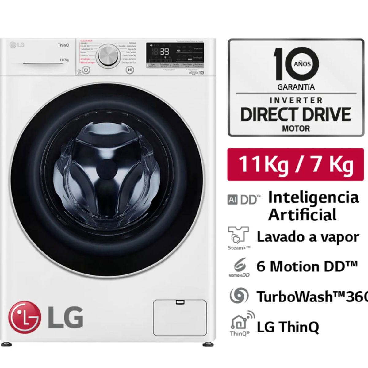 LG - Lavaseca 11kg  Lavado Y 7kg  Secado Ai Dd Thinq Wd11wvc3s6