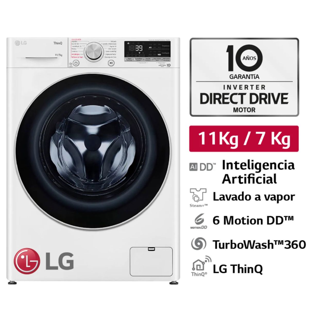 LG - Lavaseca 11kg  Lavado Y 7kg  Secado Ai Dd Thinq Wd11wvc3s6