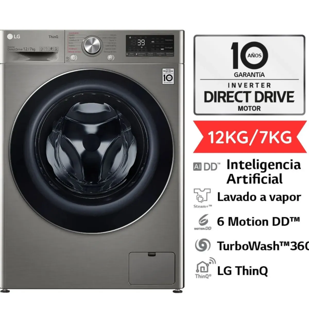 LG - Lavaseca LG 12 Kg7 Kg Carga Frontal Wd12pvc3s6c Platino