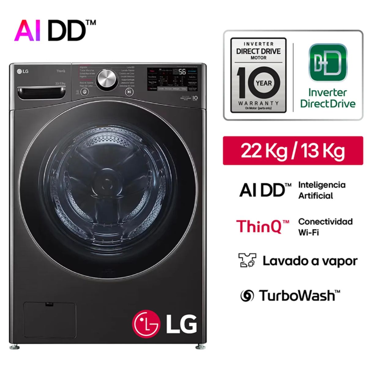 LG - Lavaseca 22kg Lavado Y 13kg Secado Ai Dd  Thinq Wd22bv2s6r
