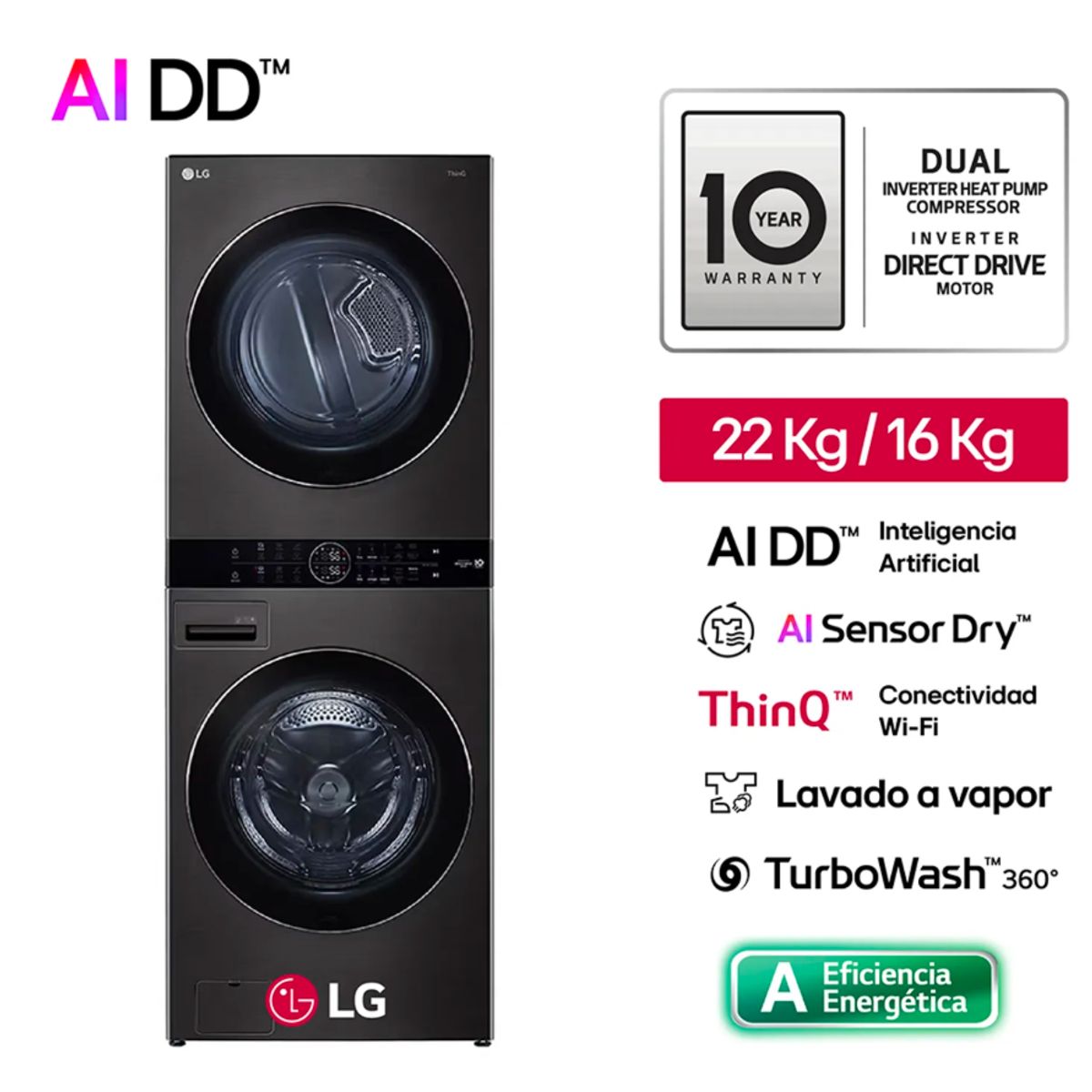 LG - Washtower  22kg Lavado  16kg  Secado Ai Dd Y Thinq Wk22bs6