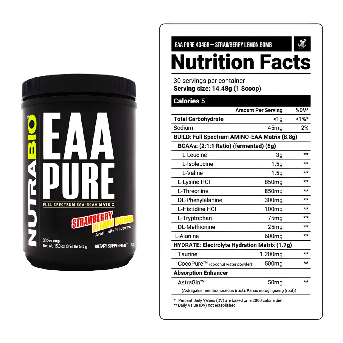 NUTRABIO - EAA PURE Nutrabio Aminoácidos 30 servicios - Strawberry Lemon Bomb