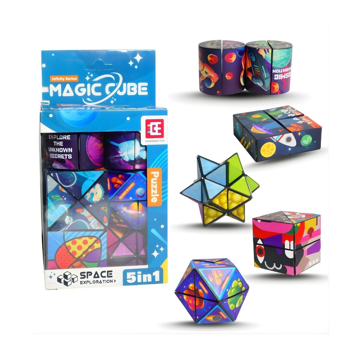 GENERICO - Magic Cubos Rubik Infinity Series  Set 5 en 1 Exploración Espacial