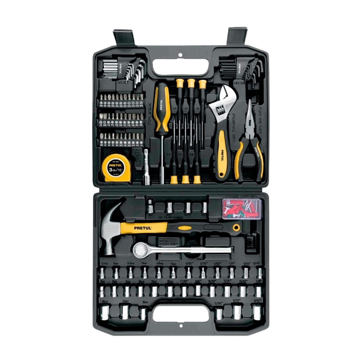 PRETUL - Juego 104 Herramientas Mixtas Profesional Maletín Completo