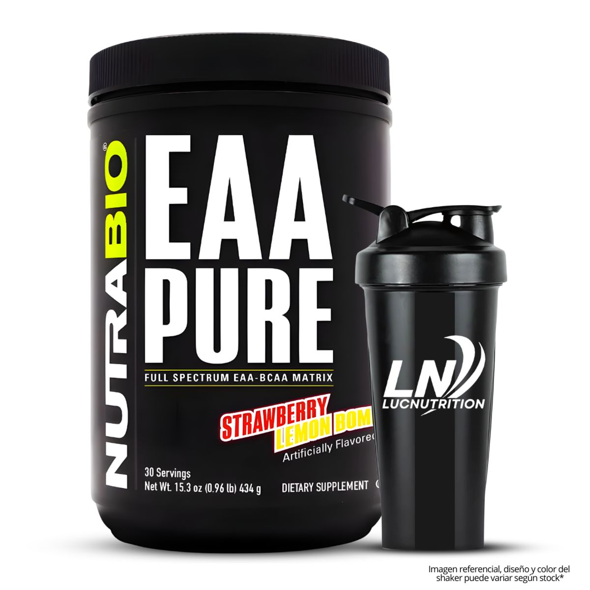 NUTRABIO - EAA PURE Nutrabio Aminoácidos 30 servicios - Strawberry Lemon Bomb + Shaker