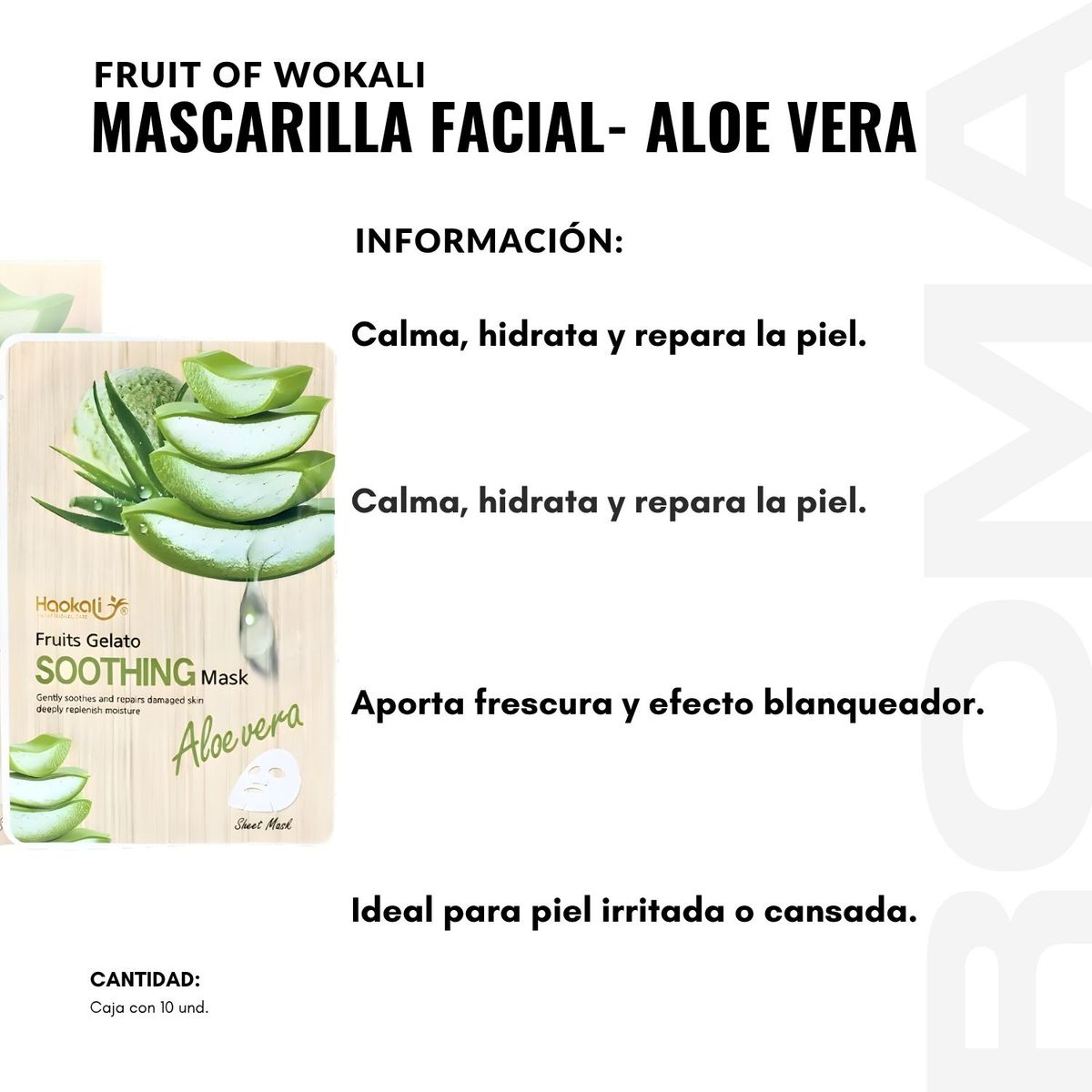 WOKALI - PACK 2 MASCARILLA FACIAL ALOE VERA 10UND WOKALI