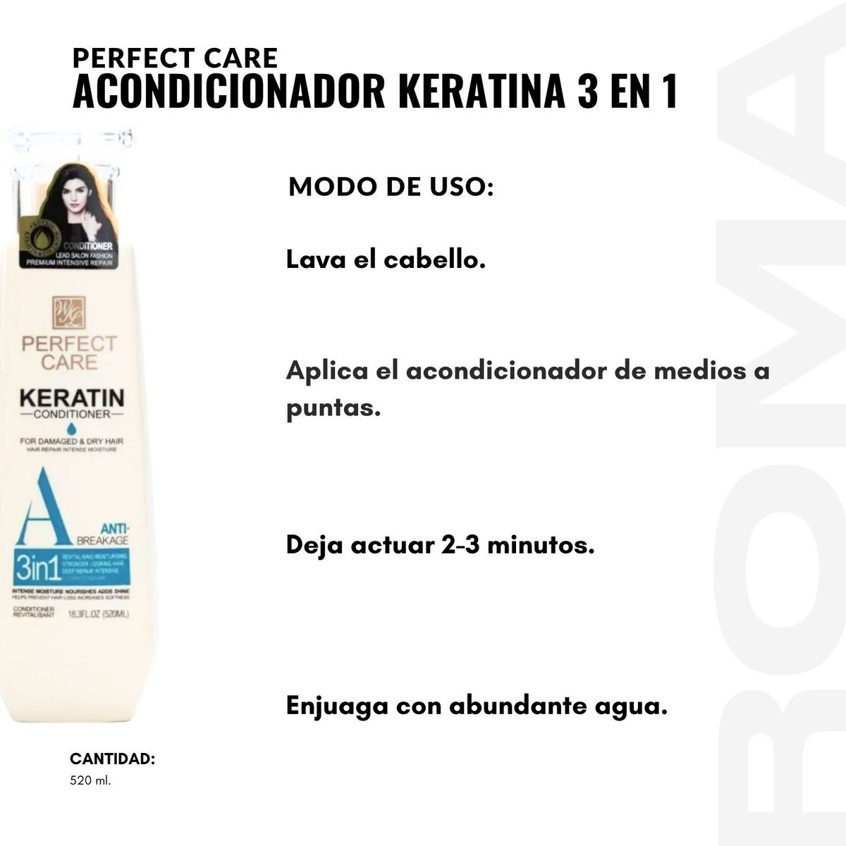 GENERICO - ACONDICIONADOR KERATINA 3 EN 1 520ML PERFECT CARE