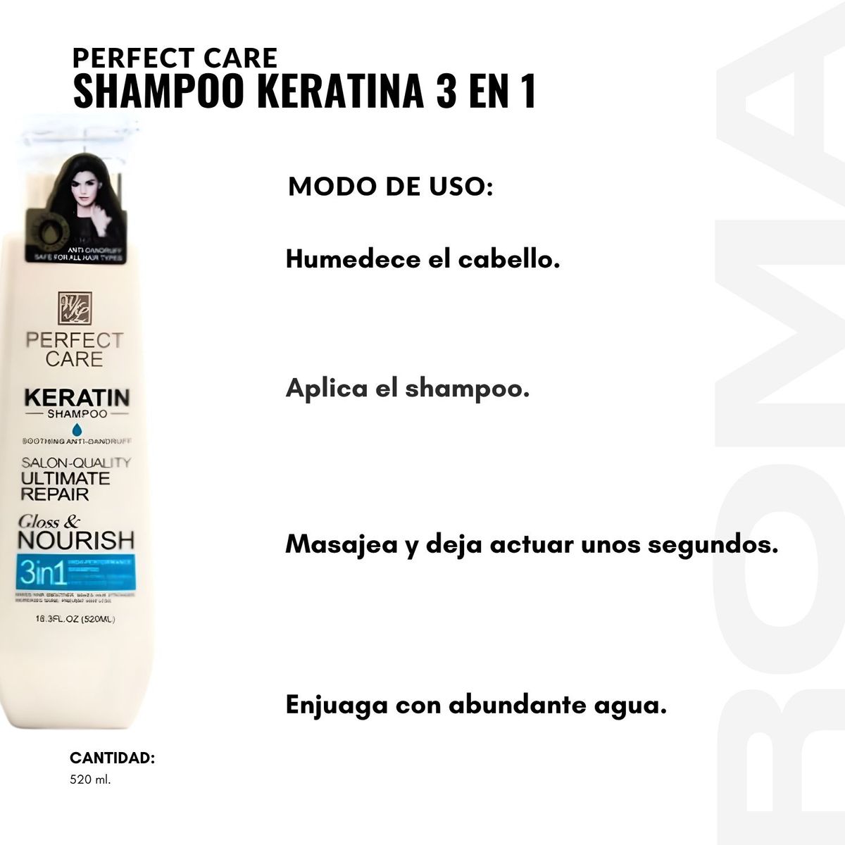 GENERICO - PACK 2 SHAMPOO KERATINA 3 EN 1 520ML PERFECT CARE
