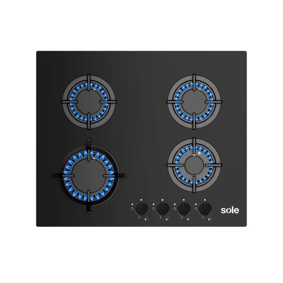 SOLE - Cocina Empotrable a Gas Sole SOLCO049 con 4 Hornillas de Vidrio Templado, 60 cm, Negro