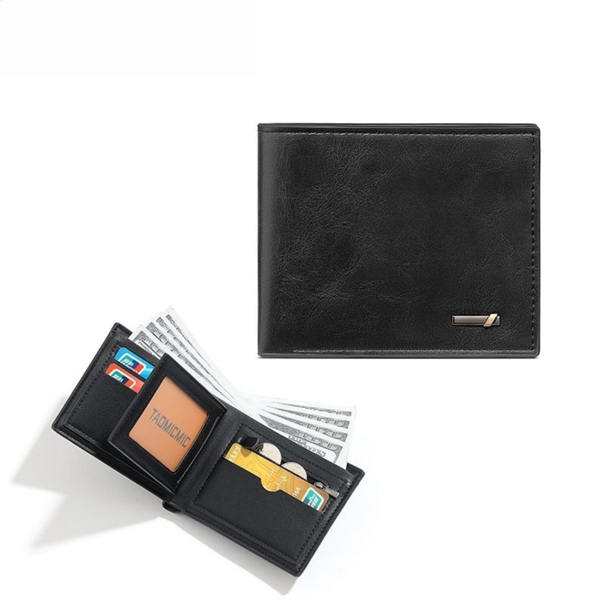 GENERICO - Billetera Para Hombre Cuero PU - Tarjetero Elegante Con Compartimientos Para Billetes Monedas Fotos