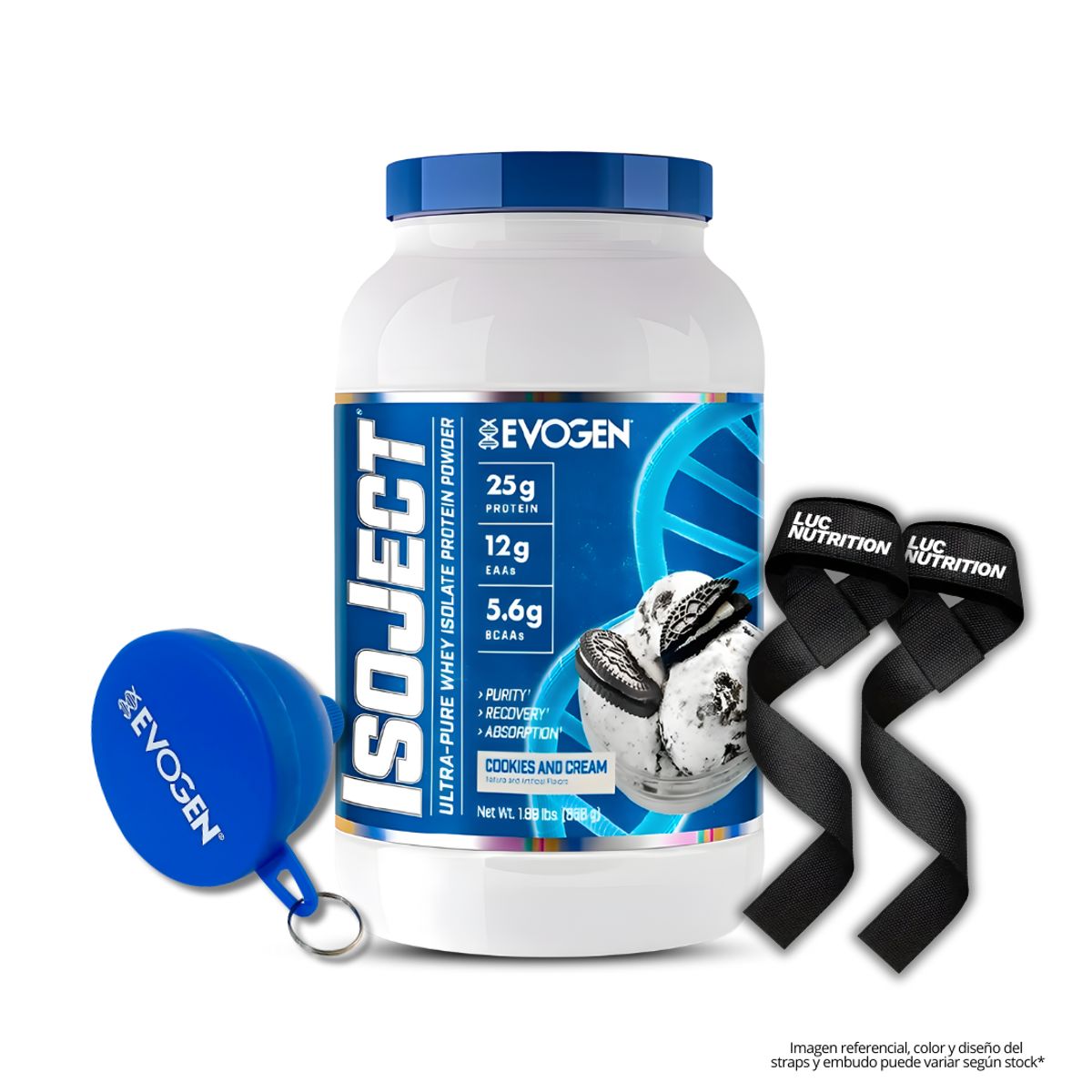 EVOGEN - Isoject 26 Serv Proteina Isolatada Evogen - Cookie and Cream + Shaker + Embudo Evogen